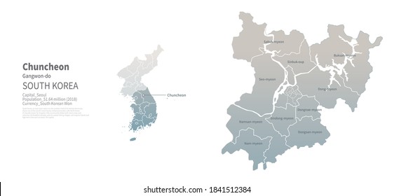 Chuncheon map. City map Vector of South Korea.