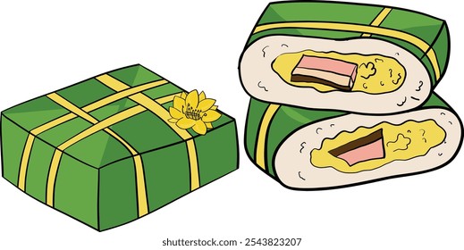 Bolo de chung e ocna (flor de damasco). Arte e Ilustração