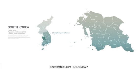 chungcheong Name tun. Südkorea Stadt, Provinzen Vektorgrafik-Reihe. 