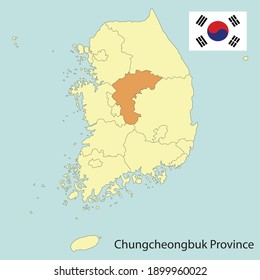 chungcheongbuk province, south korea map with provinces, vector illustration