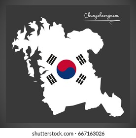 Chungcheongnam map with South Korean national flag illustration