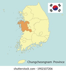 chungcheongnam province, south korea map with provinces, vector illustration