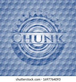 Chunk blue badge with geometric pattern. Vector Illustration. Detailed.