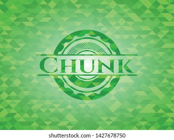 Chunk green emblem with mosaic background. Vector Illustration. Detailed.