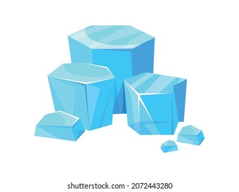 Chunk iceberg. Cartoon ice pieces, glacier cube floe, flat vector illustration isolated on white background
