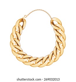 Chunky chain golden metallic necklace or bracelet. Personal fashion accessory design.