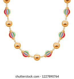 Chunky Chain Golden Necklace Or Bracelet With Colorful Beads.