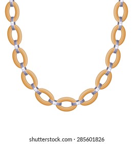 Chunky chain golden and silver metallic necklace or bracelet. Personal fashion accessory design.