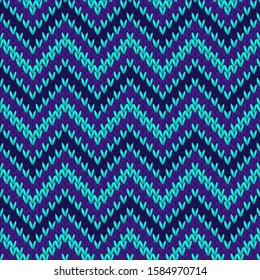 Chunky chevron stripes knit texture geometric seamless pattern. Jumper knit tricot  fabric print. Classic warm seamless knitted pattern. Fabric canvas illustration.