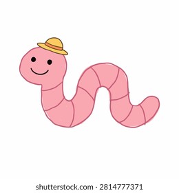 Chunky Earthworm with Sun Hat Vector Graphic