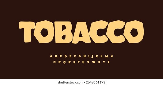 Chunky funky alphabet, bouncy comic font, playful fun cartoon typeface for snack food logo, quirky street lettering craft design, food festive title, bold DIY typographic style. Vector typeset