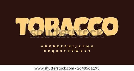 Chunky funky alphabet, bouncy comic font, playful fun cartoon typeface for snack food logo, quirky street lettering craft design, food festive title, bold DIY typographic style. Vector typeset