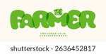 Chunky garden alphabet, plump rounded font, soft playful typeface for eco logo branding, natural headline style, farming cartoon typography, veggie market typographic design. Vector typeset