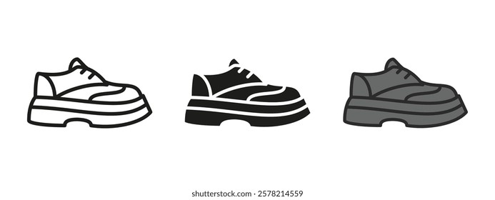 Chunky sneakers icon. Thick sole boots vector illustration. High platform shoes symbol. Heels footwear sign. Trendy and fashionable female boots pictogram. Bold sole leather shoes isolated concept.