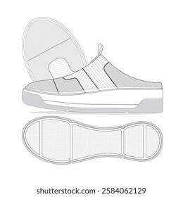 Chunky sneakers vector mockup template technical flat design