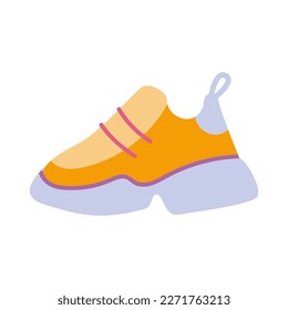 Chunky sole sneaker, yellow running shoes, cartoon style. Trendy modern vector illustration isolated on white background, hand drawn, flat design.