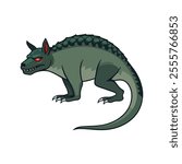 Chupacabra Flat Vector Illustration, Reptilian Features, Greenish Scales, Red Eyes, Sharp Claws, Minimalist Look, Clean Lines, White Background