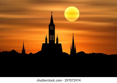 Church against Sunset (EPS10 Vector)