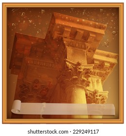 Church of All Nations, also known as Basilica of Agony. Jerusalem, Israel. A fragment of the right column. Grunge architectural background. Fully editable vector