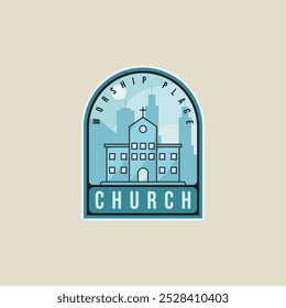 church architecture emblem logo line color vector illustration template icon graphic design. building Christianity sign or symbol for Christian or catholic people pray with badge style typography