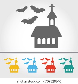 Church and Bats Single Icon Vector Illustration