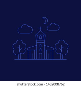 church with belfry vector art, linear style