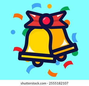 Church bells icon. Lineal color style. Christmas decoration, interior room, christmas tree ornament. Accessories on party, wedding or birthday. 