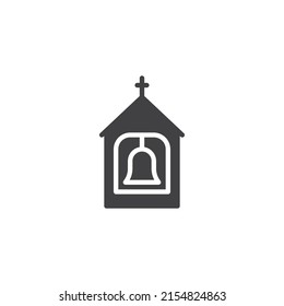 Church bells vector icon. filled flat sign for mobile concept and web design. Bell tower with a holy cross glyph icon. Symbol, logo illustration. Vector graphics