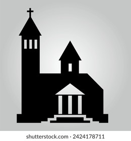 church, black silhouette, famous place symbol, landmark, vector icon on transparent background