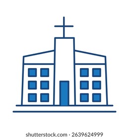 Church Blue Line Editable Stroke Icon. Real Estate, Building, House, Home, Property Vector Illustration