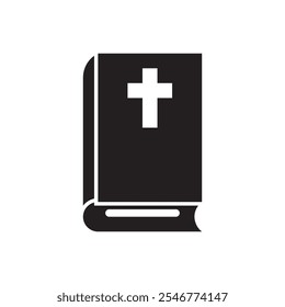 Livro de igreja em silhueta vetor ícone plano, livro bíblico vetor design ilustração. 