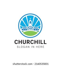 Church with bright effect logo design illustration