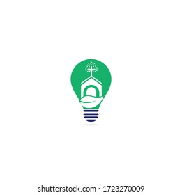 Church building bulb shape concept logo design. Template logo for churches and Christian. Cross church building logo.