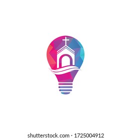 Church building bulb shape concept logo design. Template logo for churches and Christian. Cross church building logo.
