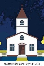 Church Building Cartoon Illustration Poster Image