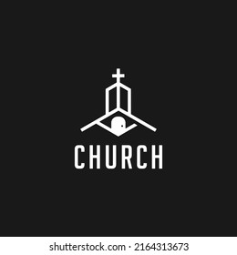 Church Building with Catholic Christian Cross symbol logo vector illustration