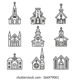 Church building, Christian Church. Christian chapel, Cathedral, Parish Icon. Line Style stock vector.