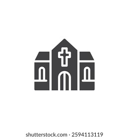 Church building with a cross vector icon. filled flat sign for mobile concept and web design. Church glyph icon. Symbol, logo illustration. Vector graphics