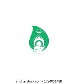 Diseño del logo de concepto de forma de caída de la iglesia. Logo de plantilla para iglesias y cristianos. Logo del edificio de la iglesia.