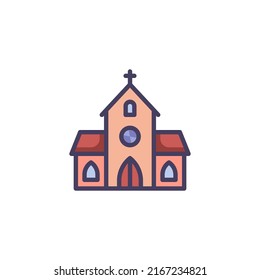 Icono de contorno relleno de la iglesia, signo de vector de línea, pictograma colorido lineal aislado en blanco. Símbolo, ilustración del logotipo. Gráficos vectoriales