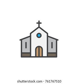 Church building filled outline icon, line vector sign, linear colorful pictogram isolated on white. Catholic church symbol, logo illustration. Pixel perfect vector graphics