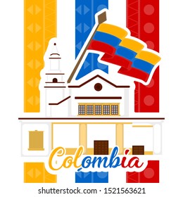 Church building with a flag of Colombia. Representative image of colombia - Vector