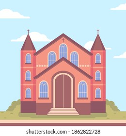Church Building Flat Illustration, a building for Christian religious activities.