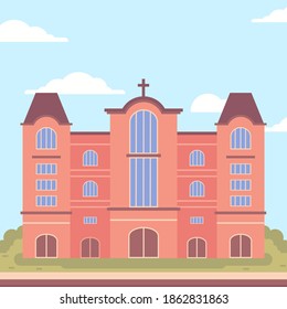 Church Building Flat Illustration, a building for Christian religious activities. 