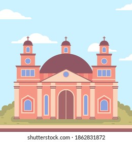 Church Building Flat Illustration, a building for Christian religious activities. 