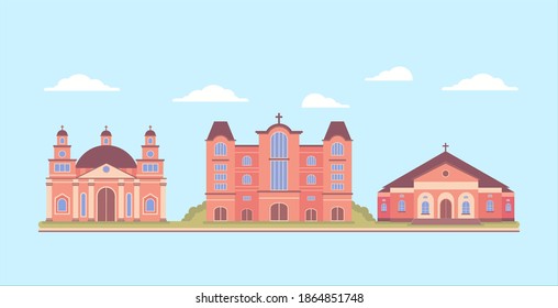 Church Building Flat Vector Set