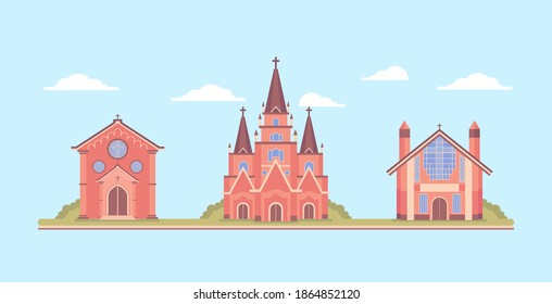 Church Building Flat Vector Set
