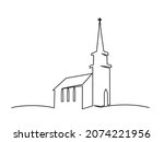 Church building hand drawn. Continuous one line drawing silhouette. Vector illustration