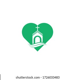 Church building heart shape concept logo design. Template logo for churches and Christian. Cross church building logo.