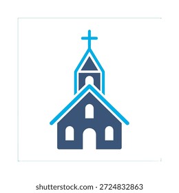 Church building icon blue flat vector design religion chapel cross symbol faith architecture worship place graphic element